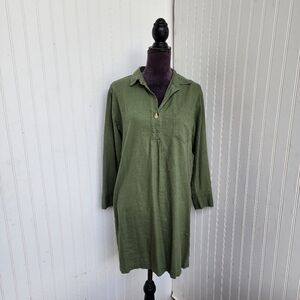 Old Navy Shirt Dress Womens Olive Green Linen Blend Collar Long Sleeve Dark Sz S
